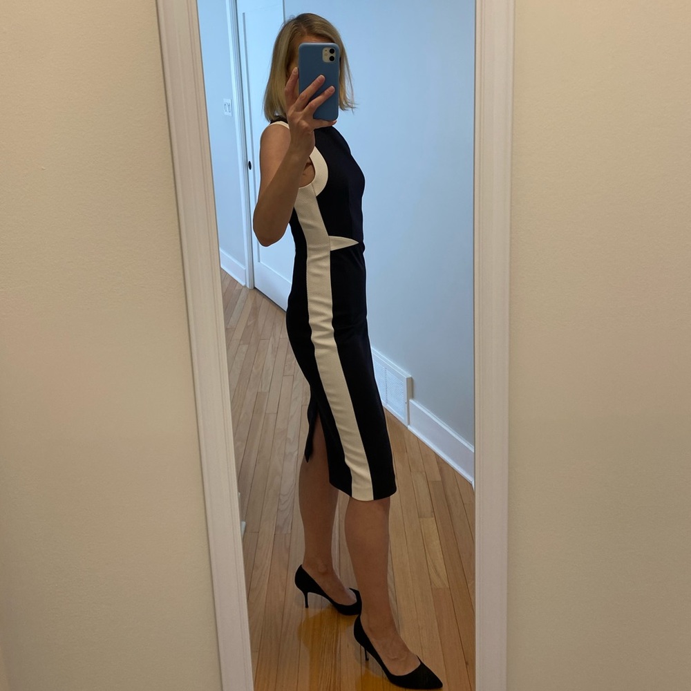 Classic navy and White Dress - Sleeveless Contrast Panel